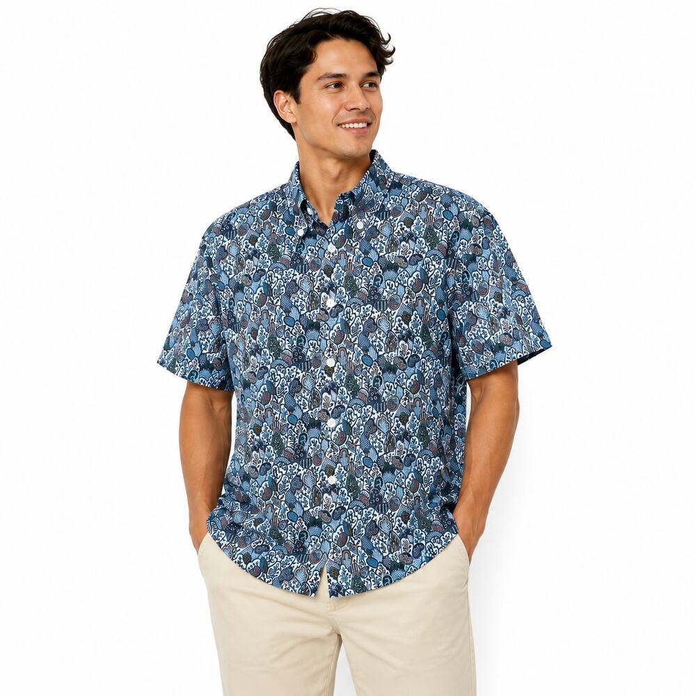 Yiume Men's Hawaiian Tropical Multicolor Boho Print Button Down Shirt